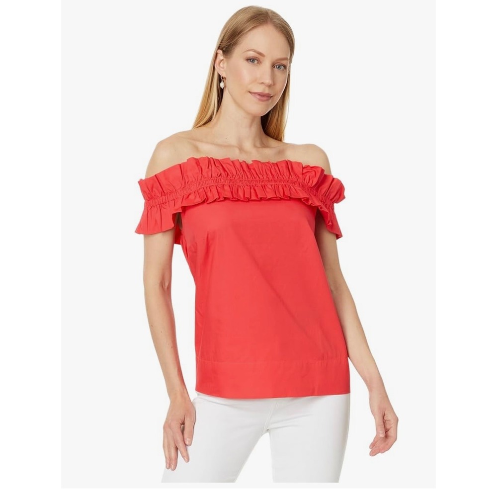 Lilly Pulitzer Bronwynne Off The Shoulder Ruffle Top Mizer Red Size‎ S